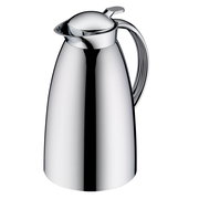 Silberne Isolierkanne mit glänzender Oberfläche, seitliche Perspektive