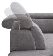 Graues Polsterecksofa MONSERAT mit verstellbarer Kopfstütze, seitliche Perspektive