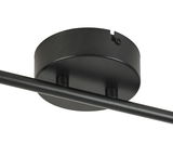 Nahaufnahme eines schwarzen LED-Strahlers von unten, zeigt die runde Basis und den Befestigungsstab.