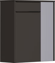 Moderner Hängeschuhschrank in dunkler Farbe mit geriffelter Seitenverkleidung, seitliche Perspektive