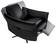 Moderne zwarte fauteuil met verstelbare rugleuning en voetsteun, zijaanzicht