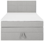 Graues Boxspringbett mit hohem Kopfteil, Frontalansicht