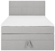 Graues Boxspringbett mit hohem Kopfteil, Frontalansicht