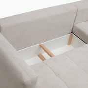 Rundecke mit Stauraum, Ansicht von oben, beige Polsterung