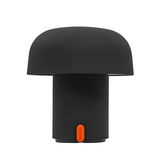 Schwarze kooduu LED-Akkuleuchte SENSA in Pilzform, frontal betrachtet.