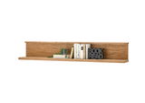 Wandboard aus Holz mit Büchern und Dekoration, seitliche Perspektive