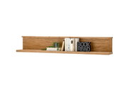 Houten wandplank met boeken en decoratie, zijaanzicht