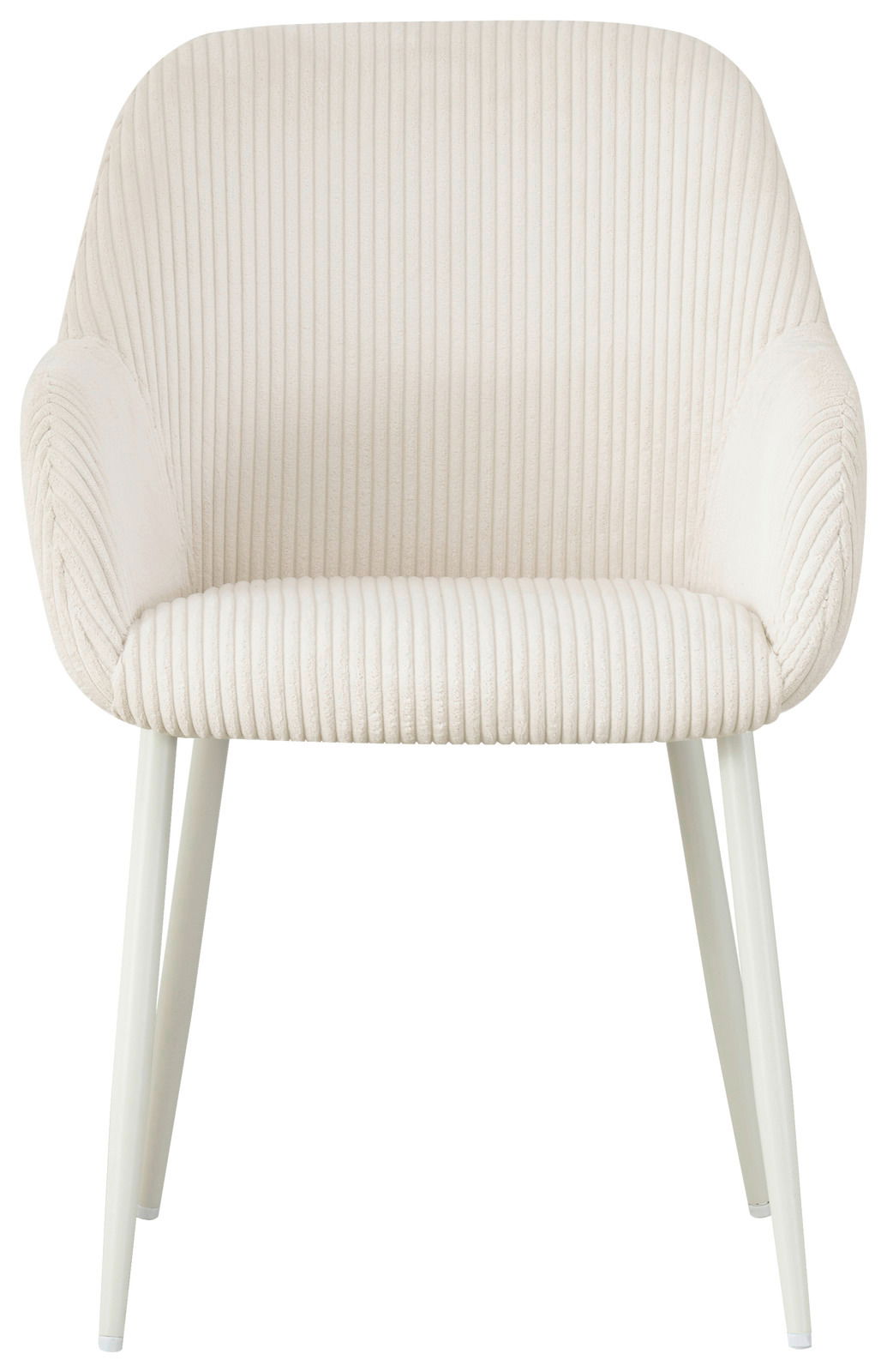 Moderner Armlehnstuhl mit geripptem Stoffbezug in Cremefarbe, Vorderansicht