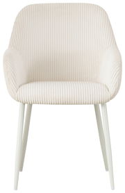 Moderner Armlehnstuhl mit geripptem Stoffbezug in Cremefarbe, Vorderansicht