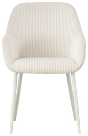 Moderner Armlehnstuhl mit geripptem Stoffbezug in Cremefarbe, Vorderansicht