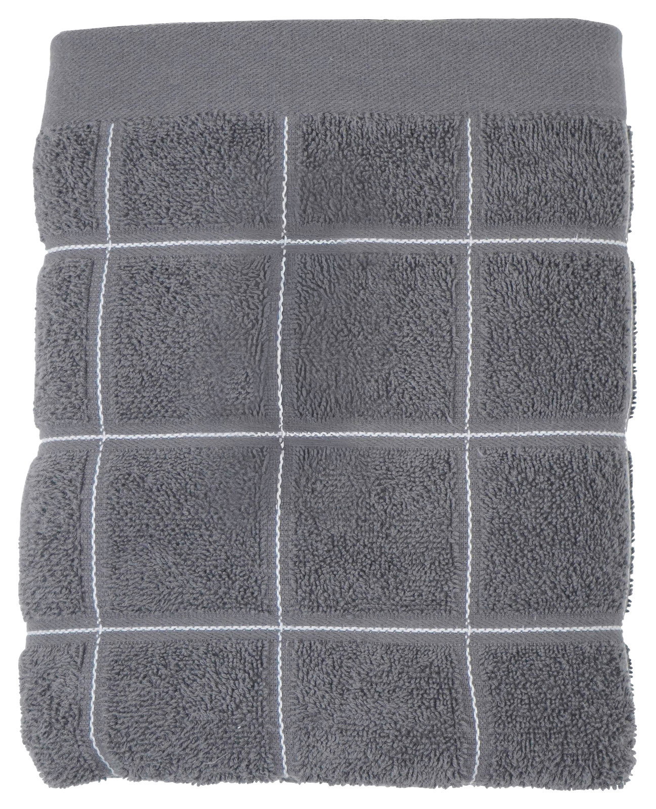 Graues Frottierhandtuch mit Karo-Muster, Ansicht von oben