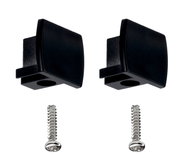 Zwei schwarze Endkappen mit Schrauben, Ansicht von oben