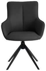 Moderner schwarzer Armlehnstuhl mit vierbeinigem Metallgestell, Frontalansicht