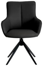 Moderner schwarzer Armlehnstuhl mit vierbeinigem Metallgestell, Frontalansicht