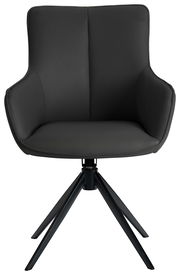 Moderner schwarzer Armlehnstuhl mit vierbeinigem Metallgestell, Frontalansicht