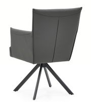 Rückansicht eines modernen Armlehnstuhls mit schwarzem Lederbezug und vier schwarzen Metallbeinen.