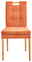 Cantus Stuhl BARCELONA Vorderansicht eines orangefarbenen Stuhls mit Holzbeinen und gepolsterter Sitzfläche.
