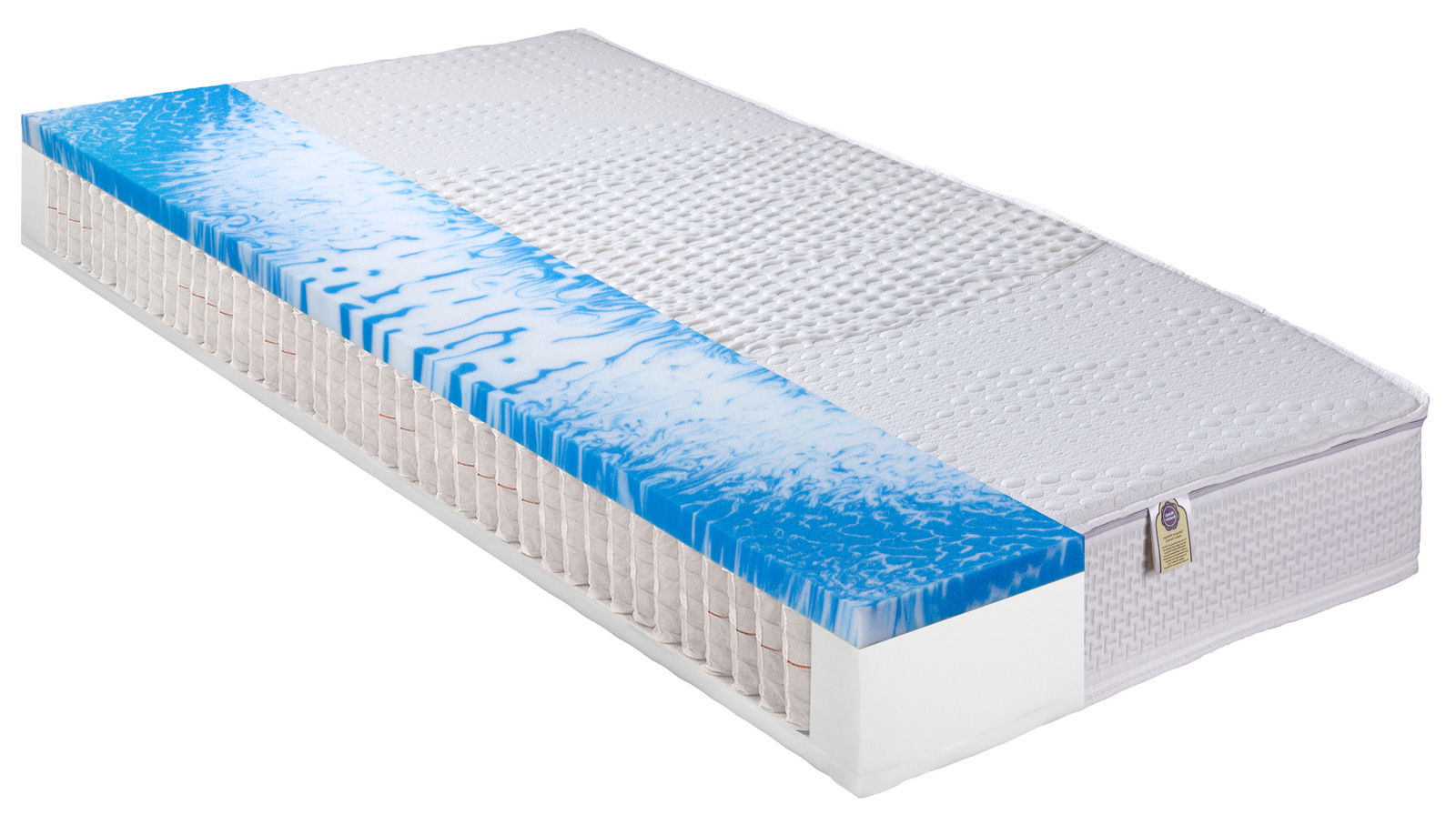 Max Berger Taschenfederkernmatratze WATERFLEX 600 Taschenfederkernmatratze 90 x 200 cm mit blauer Gelauflage, seitliche Perspektive