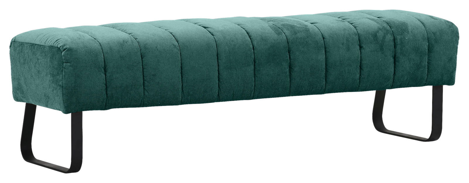 Novel 2,5er-Sitzbank LAILA Grüne 2,5er-Sitzbank mit schwarzem Metallgestell, seitliche Perspektive