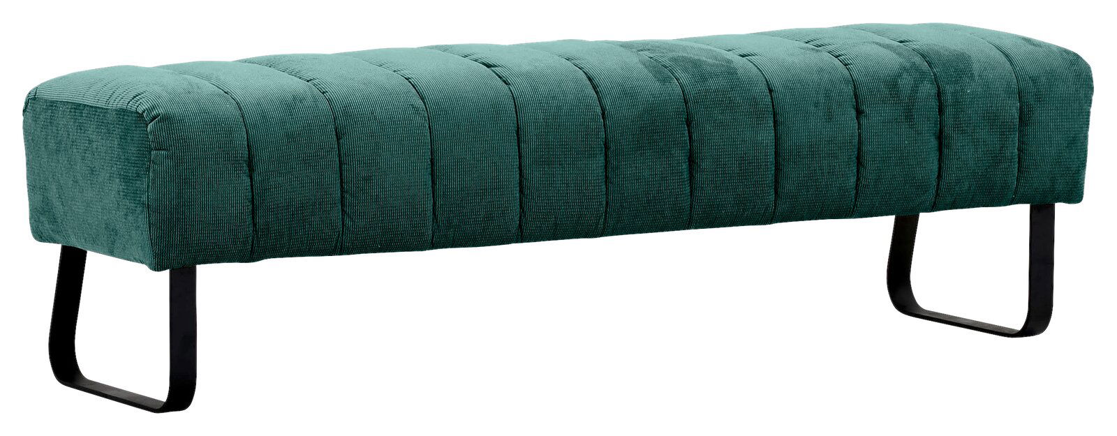Novel 2,5er-Sitzbank LAILA Grüne 2,5er-Sitzbank mit schwarzem Metallgestell, seitliche Perspektive