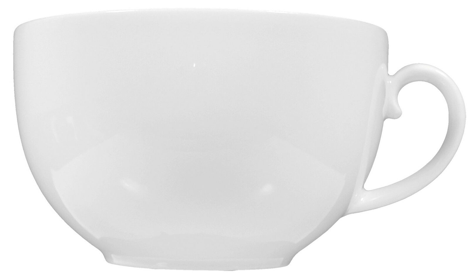 Weiße Milchkaffeetasse mit Henkel, seitliche Ansicht
