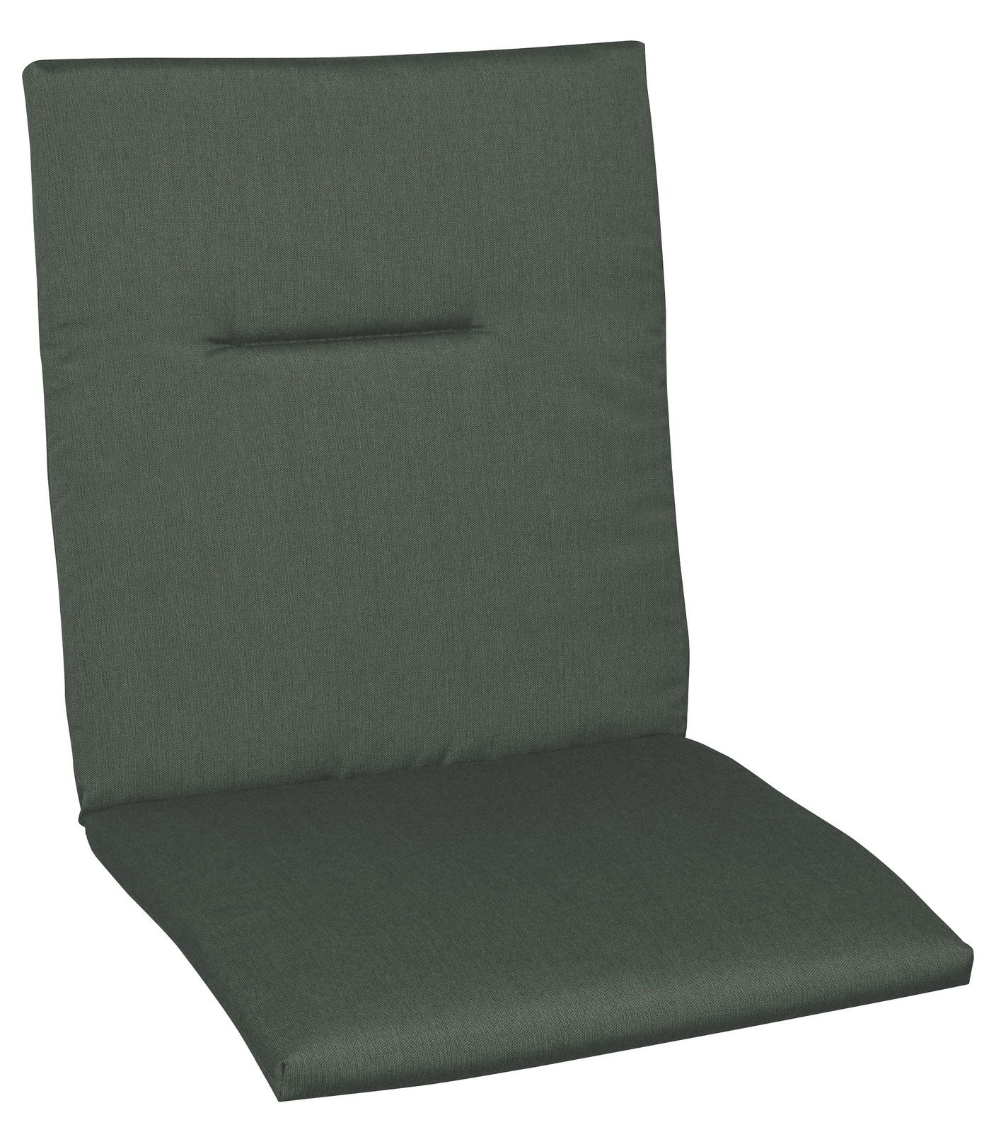 Grüne Mittellehnerauflage aus Stoff, seitliche Perspektive