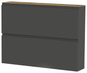 Moderner Hängeschuhschrank in dunklem Grau mit zwei Klappen und einer Holzoberfläche, seitliche Perspektive