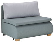 Moderner Funktionssessel in hellgrau und blaugrün, seitliche Perspektive