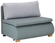 Moderner Funktionssessel in hellgrau und blaugrün, seitliche Perspektive