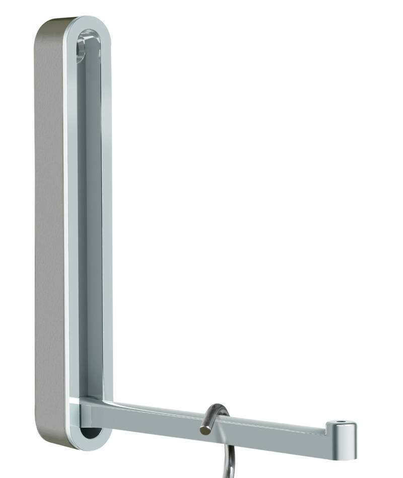 Moderner silberner Wandhaken aus Metall, seitliche Perspektive