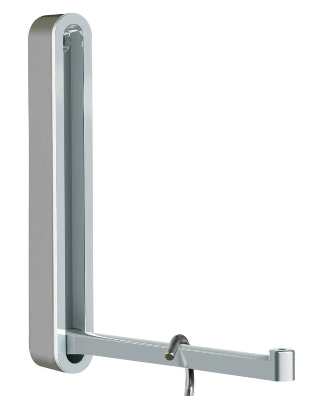 Moderner silberner Wandhaken aus Metall, seitliche Perspektive