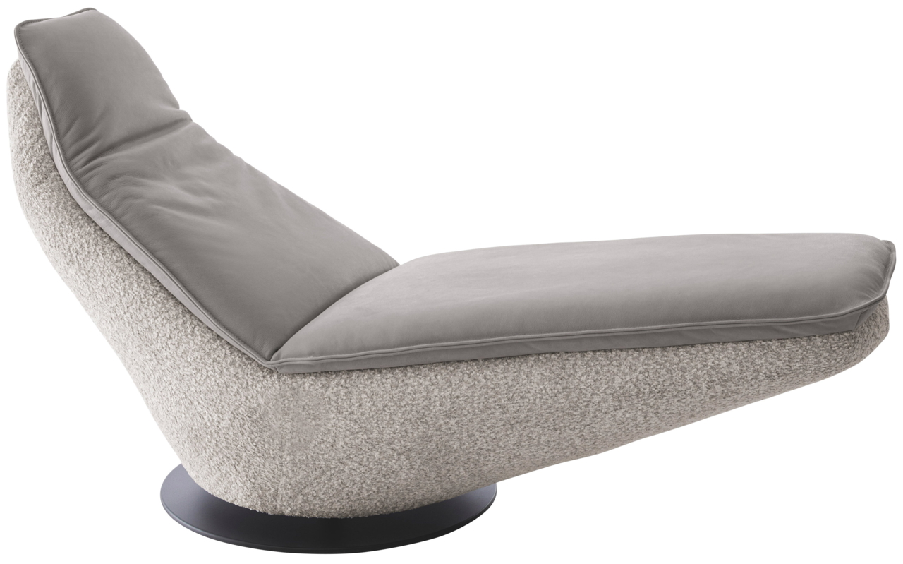 Koinor Liege JOYA Moderne Liege mit grauem Polster und strukturierter Oberfläche, seitliche Perspektive