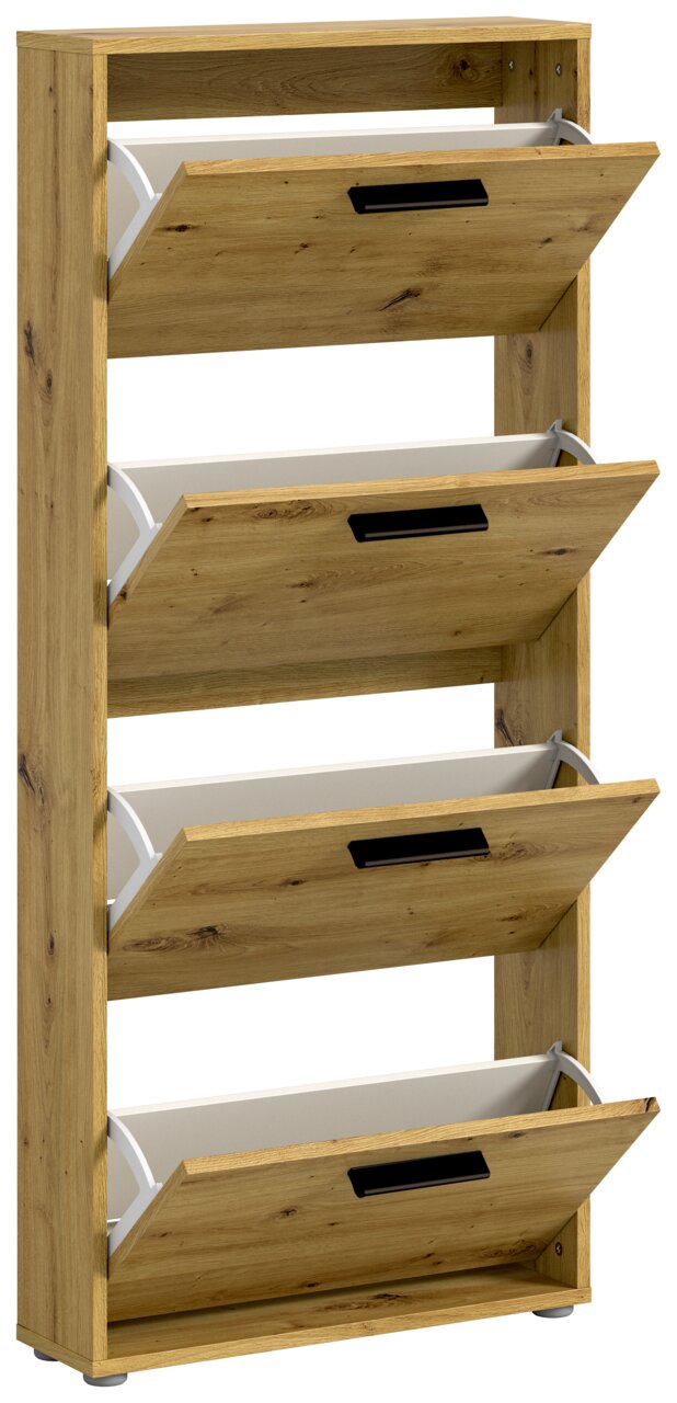 Schuhkipper aus Holz mit vier Klappen, seitliche Perspektive