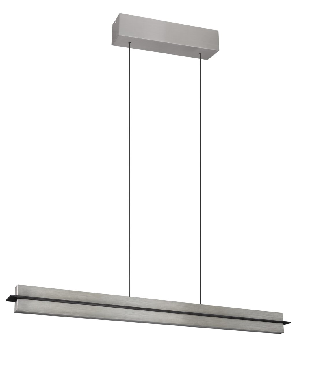 Trio Leuchten LED-hanglamp HÄNGELEUCHTE Moderne led-hanglamp in zijaanzicht, met een rechthoekige, zilverkleurige behuizing en twee dunne ophangdraden.