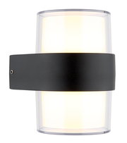 Moderne LED-Außenwandleuchte mit schwarzem Gehäuse und zylindrischem Design, seitliche Perspektive