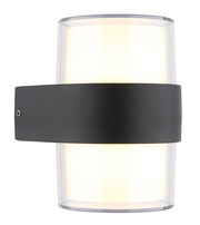 Moderne LED-Außenwandleuchte mit schwarzem Gehäuse und zylindrischem Design, seitliche Perspektive