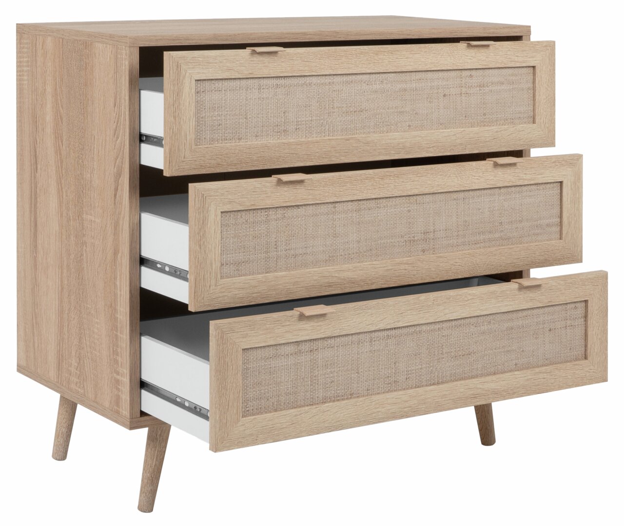 Houten dressoir met drie open lades, vooraanzicht