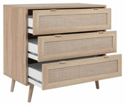 Houten dressoir met drie open lades, vooraanzicht