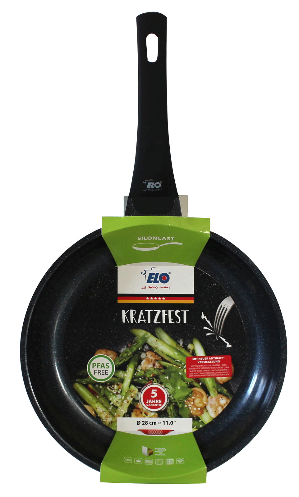 Siloncast Pfanne 28cm x 6 cm, kratzfest, mit schwarzem Griff, Vorderansicht