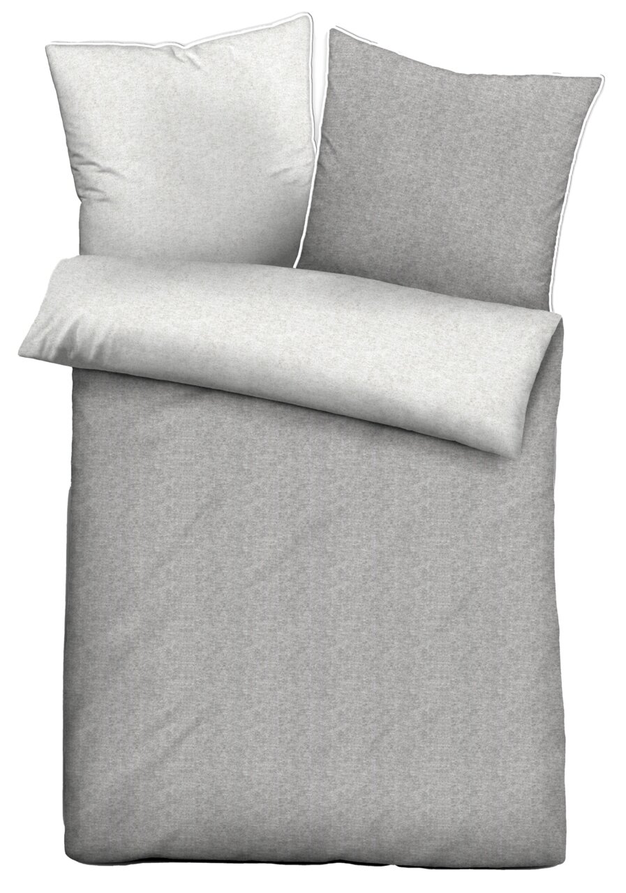 Melange-Flanell Bettwäsche-Set in Grau, bestehend aus einem Kissenbezug und einem Deckenbezug, aus der Vogelperspektive fotografiert.
