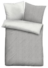 Melange-Flanell Bettwäsche-Set in Grau, bestehend aus einem Kissenbezug und einem Deckenbezug, aus der Vogelperspektive fotografiert.