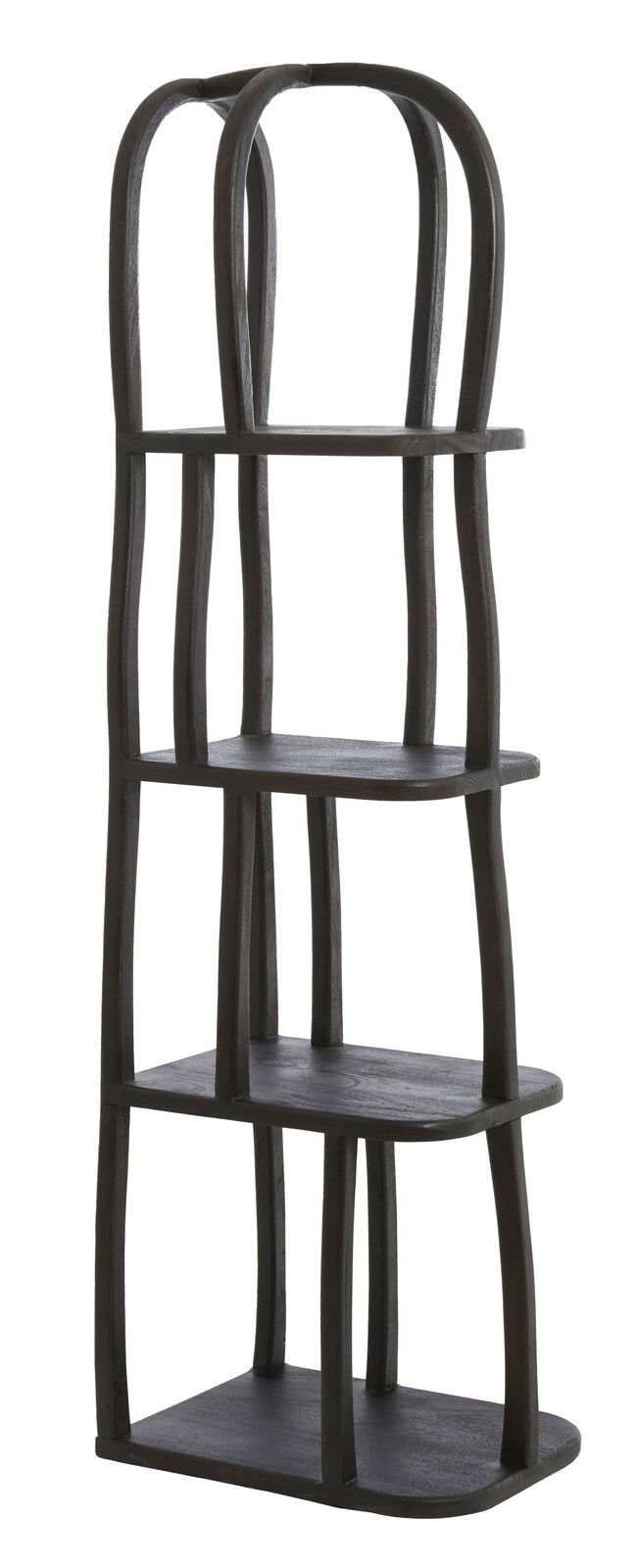 Light&Living Kabinett LOWE Schwarzes, modernes Regal mit vier Ebenen und geschwungenen Seitenstreben, seitliche Perspektive