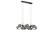 Moderne Pendelleuchte Nancy mit mehreren Glaskugeln und geschwungenem Design, seitliche Perspektive