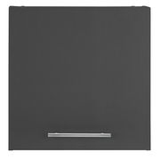 Frontansicht eines grauen Hängeschranks XORA PRIMUS mit silbernem Griff.