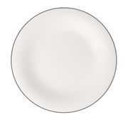 Weißer Speiseteller mit grauem Rand, Draufsicht
