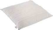 Beiges Outdoor-Kissen 45x45cm mit feinen Streifen, seitliche Perspektive