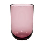 Rosa Longdrinkbecher aus Glas, seitliche Perspektive