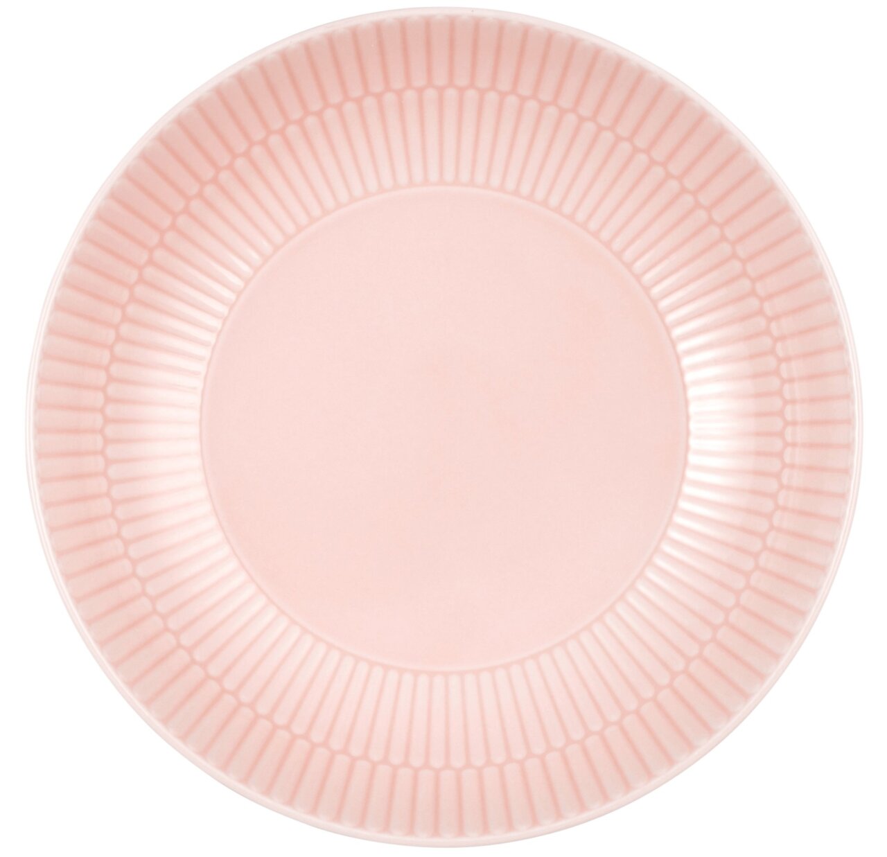 Rosa Suppenteller mit geriffeltem Rand, Draufsicht