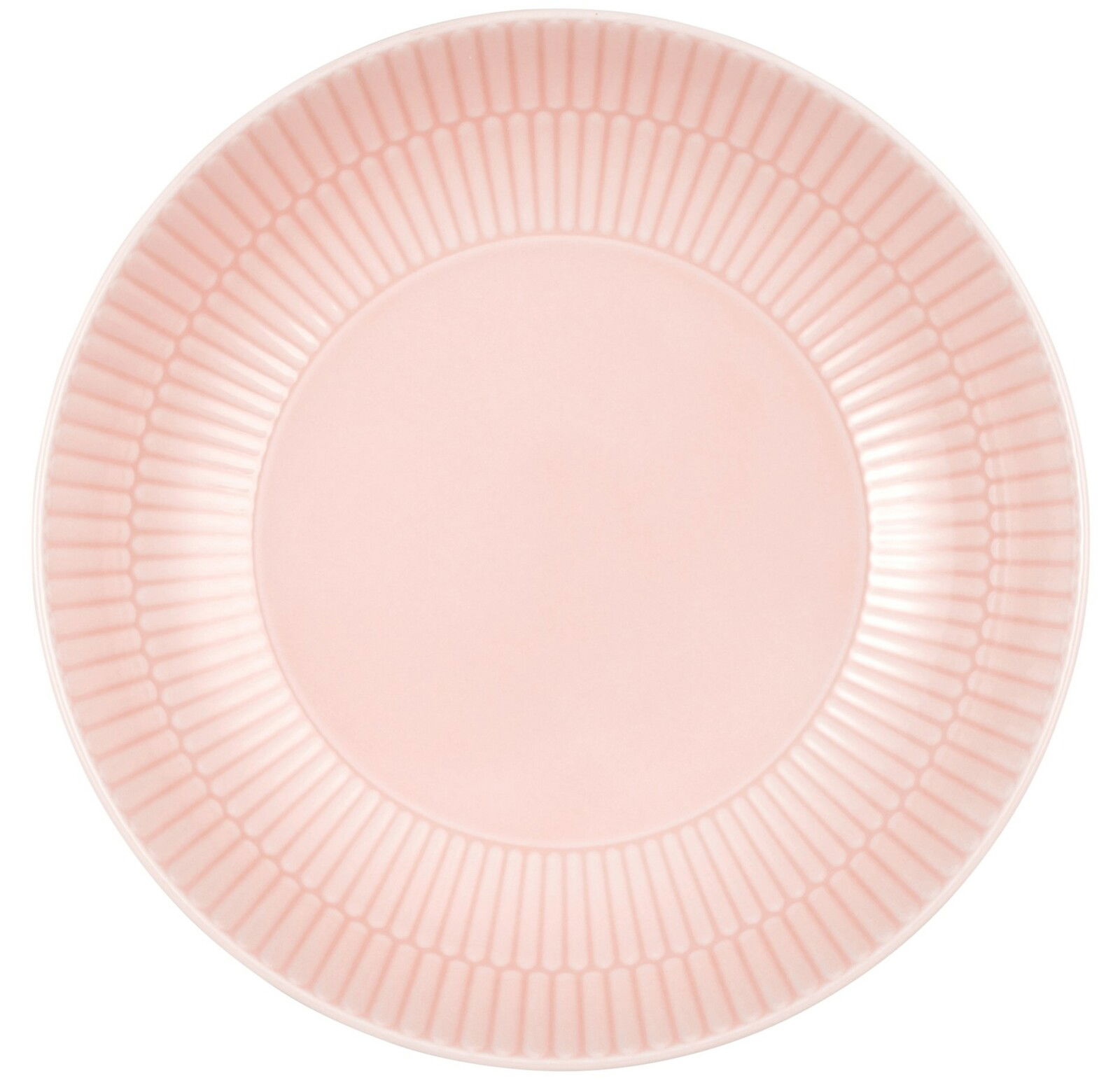 Rosa Suppenteller mit geriffeltem Rand, Draufsicht