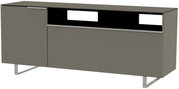 TV-Lowboard in grauer Farbe mit modernem Design, seitliche Perspektive
